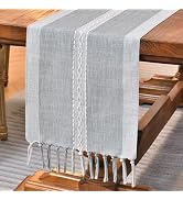 Wracra Embroidered Table Runner Linen Table Runners 72 inches Long with Hand-Tassels for Holiday ...