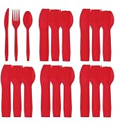 240-Piece Disposable Heavy Duty Plastic Cutlery Set,Includes Red Party Knife, Fork and Spoon 80 P...