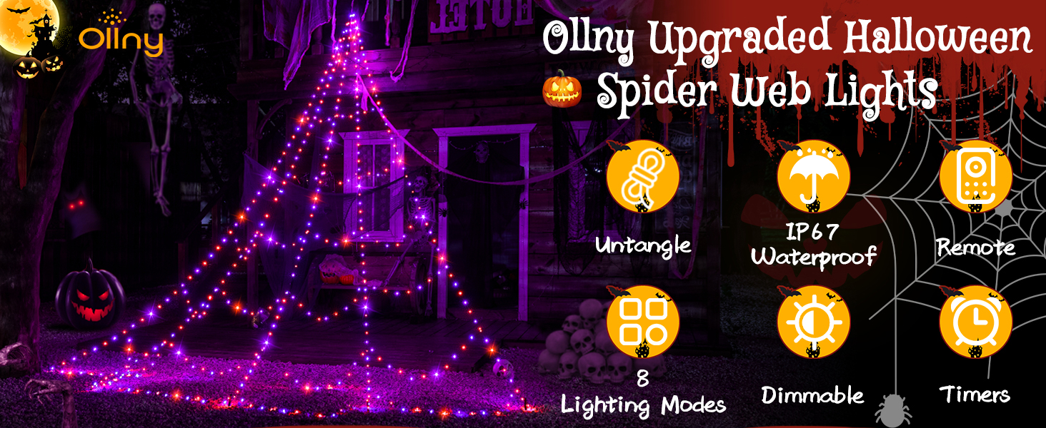 Ollny Halloween Spider Web Lights