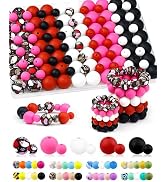 100PCS FIVEIZERO Silicone Beads for Keychain Making, 9mm & 15mm Red Pink Black Mixed 5 Colors Sil...