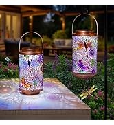 2Pack Solar Outdoor Lanterns Waterproof Dragonfly Birthday Gifts Garden Decor Lights Metal Patio ...