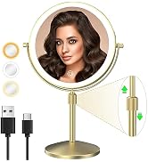 MIROAMZ 8" Lighted Makeup Mirror, 1X/10X Magnification Mirror with Lights, Double Sided Dimmable ...
