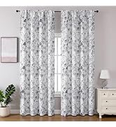 Joydeco Light Gray Vintage Curtains 84 Inches Long 2 Panels, Floral Curtains Ink Floral Patterned...
