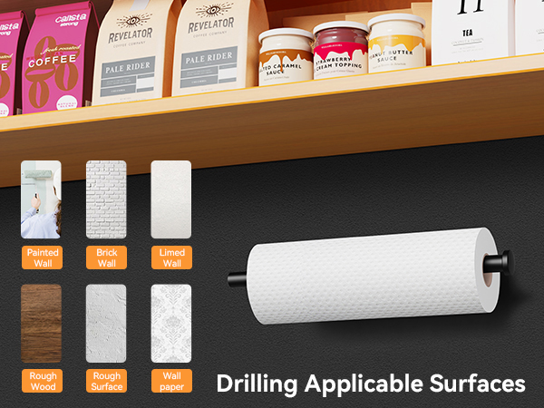Drill mounted paper towel holder for painted brick lime rough wood rough wall and wallpaper surfaces