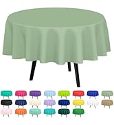 QIKSION 2 Pack Sage Green Plastic Tablecloth Disposable Circle Table Covers Green Table Cloths fo...