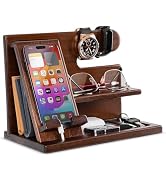 TESLYAR Wood Phone Docking Station for Men - Desktop or Nightstand Organizer - Birthday Gifts for...