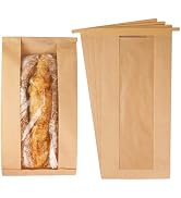 50 Pack Long Paper Bread Bags with Tabs for Homemade Sourdough, Bakery Bags with Window for Oval ...
