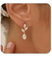 KELAIEN Gold Pearl Earrings for Women Trendy 925 Sterling Silver Post Dangle Drop Earrings 14K Go...