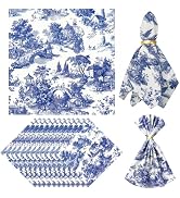 TWINKLEMON 12 PCS Cloth Napkins 20 x 20 Inch Polyester Country French Toile Dinner Napkin Reusabl...