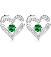 CDE Forever Love Heart Stud Earrings for Women, 925 Sterling Silver Birthstone Heart Stud Earring...