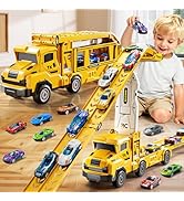 XINNOVEL Toddler Car Truck Toys for 3 4 5 6 7 8 Years Old Boys, Transporter Truck Toy Track Set w...