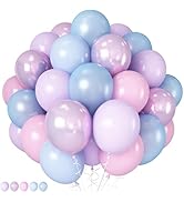 Hilavo Pastel Pink Blue Purple Balloons - 60pcs 12 Inch Metallic Pearl Latex Balloons for Girl Me...