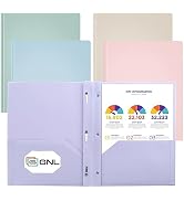 GNL Plastic Folders with Pockets and Prong, Pack of 5, Muted Pastel Colors, Heavy Duty 2 Pocket F...