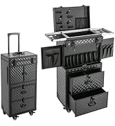 KeruRome Cosmetology Case on Wheels, Rolling Makeup Train Case Nail Travel Case for Nail Tech, Pr...
