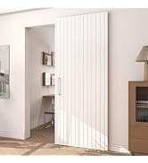 JUBEST 36"x86" Concealed Sliding Barn Door with Soft Close Hardware Kit, White Hidden Door for Op...