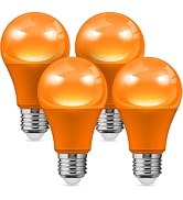 L LOHAS LED Halloween Orange Light Bulbs Outdoor, A19 E26 Porch Lights 6W | Dusk to Dawn Sensor, ...
