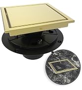 WEBANG 6 Inch Shower Square Drain Gold Floor Drain with Flange Reversible 2-in-1 Cover Tile Inser...