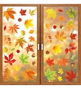 Fall Leaves Window Clings for Glass Windows, 60Pcs Autumn Leaf Window Decals Stickers Autumn Clin...