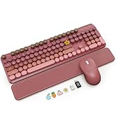 Wireless Keyboard and Mouse Combo, Magnetic Soft-Touch Wrist Rest, Round Keycaps, Full-Size Retro...