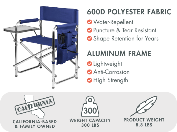 Frame is made of sturdy alumun lightweight at 8.8 lbs and it also have high strength rust resistance