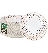 CENLBJ Rose and White Gold Paper Plates,7INCH Rose Dessert Plates,Disposable Party Supplies Desse...