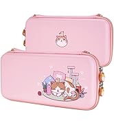 eXtremeRate PlayVital Pink Cute Carrying Case for Nintendo Switch Lite, Thumb Grip + Kitten & Chi...