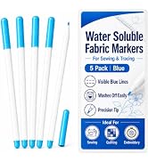 Washable Fabric Markers for Sewing, 5 Pack Blue Water Soluble Fabric Pens | Temporary Fabric Mark...