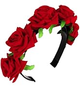BAHABY Rose Flower Headbands for Women Floral Headband Mexican Flower Crown Headpiece for Hallowe...