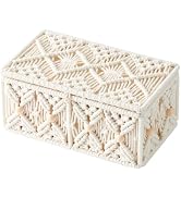 VinneGenzz Boho Macrame Storage Basket with Lid Organza Gift Bags Decorative Wood Beads Bohemian ...