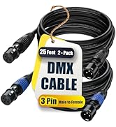 DMX Cable 25 ft 2 Pack - 3 Pin Multi-Color Coded Cables for Professional DMX512 Stage Lighting Co...