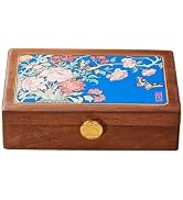 KAOTGOT Travel Jewelry Case Small Wood Jewelry Organizer Jewelry Box for Women (Nut-Brown Print D)