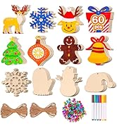 Max Fun 60Pcs Christmas Wooden Ornaments Unfinished Predrilled Wood Slices Circles for Crafts Xma...