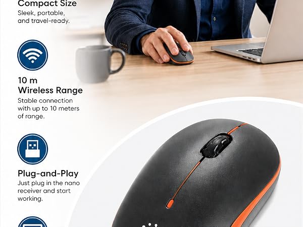 USB, Three Buttons with Scroll Wheel, 1000 dpi, Orange/Black