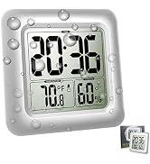 Large Waterproof Bathroom Wall Clock, Big Water Resistant Hanging Shower Clock for Bath Counterto...