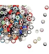 Weebee 100Pcs Rhinestone Large Hole Beads European Beads Colorful European Spacer Beads Craft Bea...