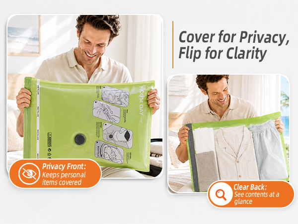 Cover for Privacy, Flip for Clarity Privacy Front:Keeps personal items covered. Clear Back