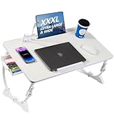 Adjustable Laptop Bed Desk with 4 USB Ports, Storage Drawer, Cup Holder, X-Large Foldable Bed Lap...