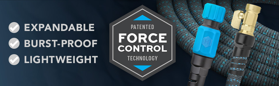 HydroTech main image with coiled hose, bulletpoints and force control icon