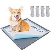LOOBANI Dog Pee Pad Holder - Silicone Puppy Pad Holder - High Edge Dog Potty Tray with 4 Holder C...