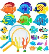 Korlon Tec 23 Pcs Pool Toys for Kids, Bath Toys Dive and Grab Fishing Game Set, Diving Toys for S...