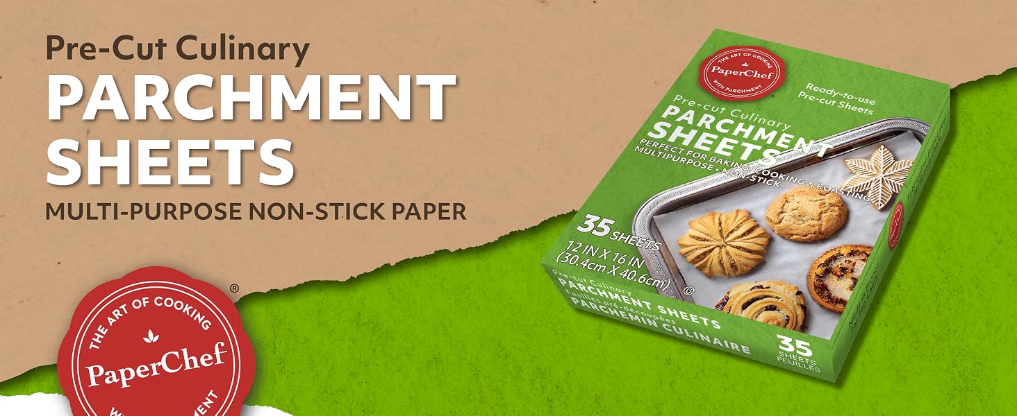 PaperChef parchment bags, cooking bags, oven-safe, non-stick, meal prep, 12 pack