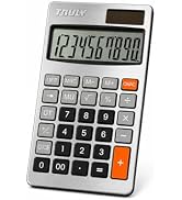 TRULY 10-Digit Calculator, Large 2.5-Inch LCD Display, Dual Solar & Battery Powered, Brushed Anod...