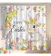 InIsaJace Happy Easter Shower Curtain, Cute Bunny and Egg Bath Tub Curtain, Spring Tulip Floral R...