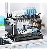 TAILI Dish Drying Rack for Kitchen Counter with Drainboard, Large 2 Tier Dish Rack and Drainboard...