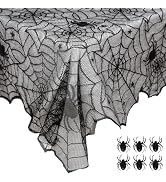 eZAKKA Halloween Tablecloth 54"x72" Black Lace Spider Web Table Cloth | Reusable Cobweb Lace Cove...