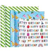 WRAPAHOLIC Birthday Wrapping Paper Roll - Mini Roll - 3 Rolls - 17 Inch X 120 Inch Per Roll - Hap...
