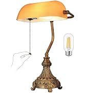 Newrays Vintage Amber Glass Bankers Desk Lamp for Home Office,Library with Pull Chain Switch Plug...
