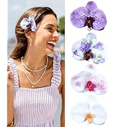 4Pcs Hawaiian Flower Hair Clips for Women - Vibrant Orchid & Hibiscus Hair Duckbill Clips, Artifi...