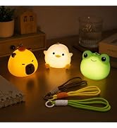 UNEEDE 3 Pack Mini Animal Night Light Set, Mini Capybara, Frog & Duck Lamp with Lanyards, 8 Color...