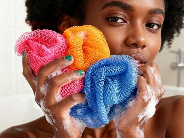 Vibrant Color Long net bath sponge Spa exfoliator African wash Bathing accessories Bath exfoliating